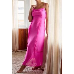 by Anthropologie Sheer Paneled Midi Dress Hot Pink size 8